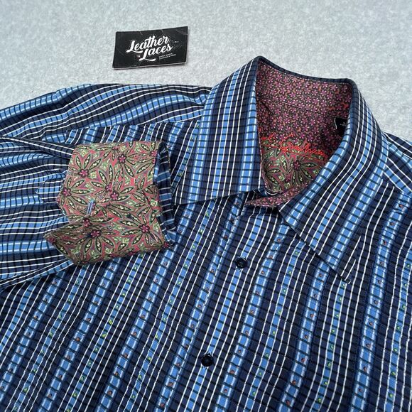 Robert Graham Shirt Mens Large L Blue 3D Texture Flip Cuff Collar Long Sleeve - Picture 1 of 13